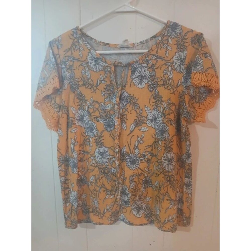 Yellow Floral Boho Top Women's Medium